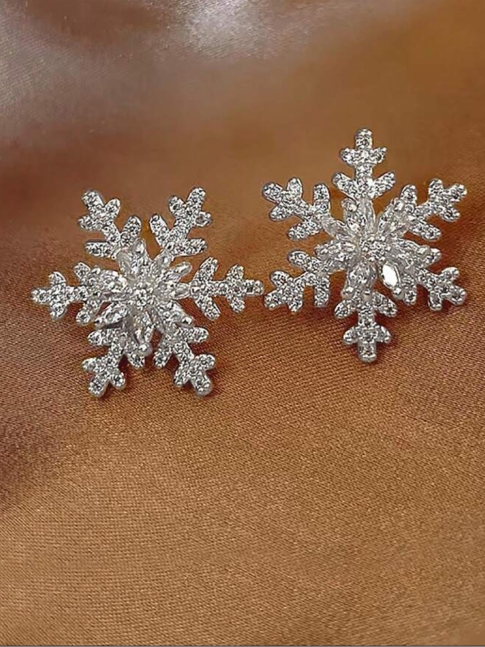 Silver Snowflake Crystal Stud Earrings - Women Jewelry
